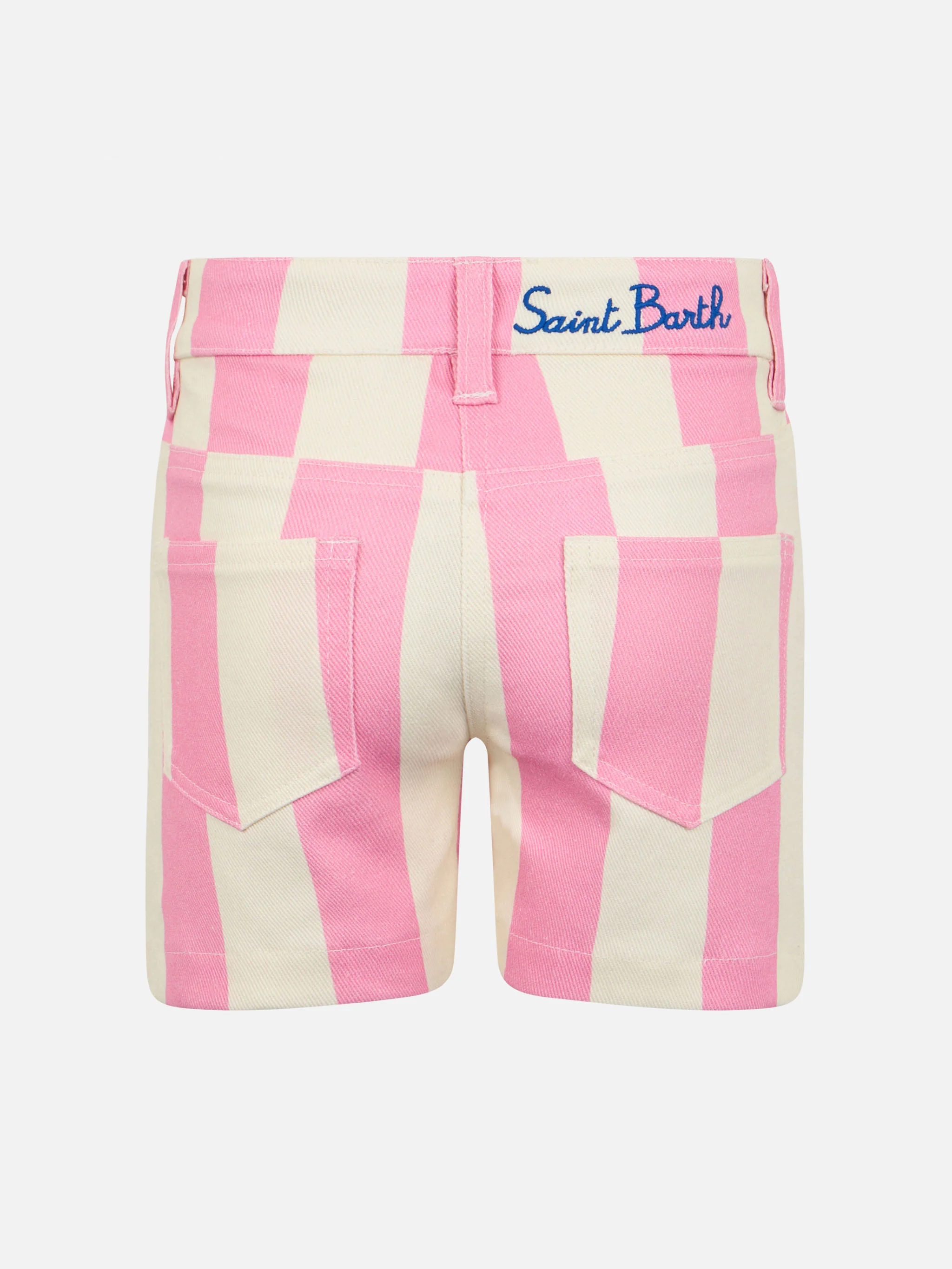 Cancun Bermuda-Shorts aus rosa gestreiftem Denim für Mädchen