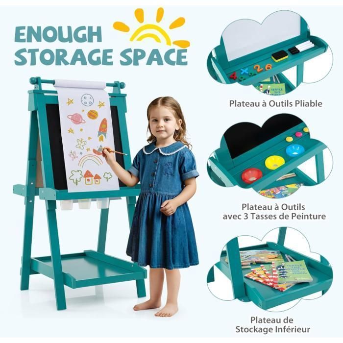 Cavalletto da disegno a doppia faccia DREAMADE per bambini, cavalletto 3 in 1 con lavagna bianca e nera, per bambini dai 3 anni in su.