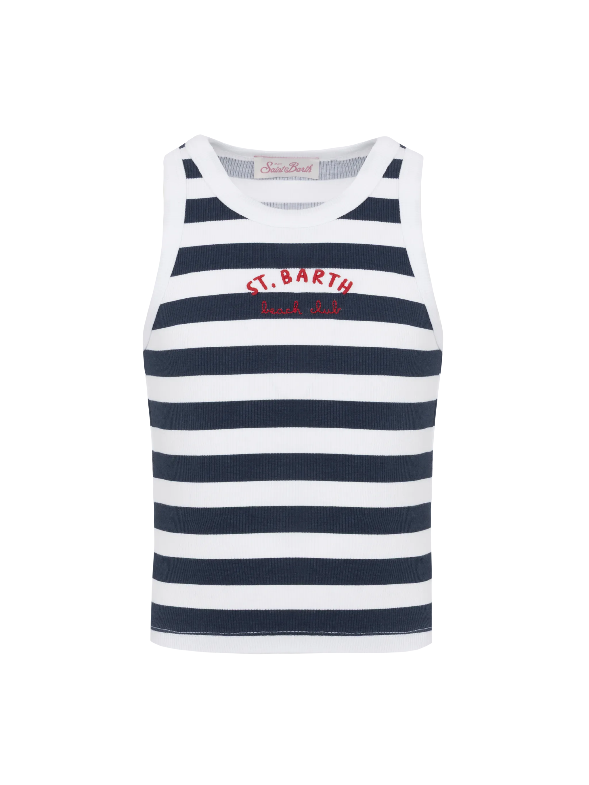 Top corto Blue Jr in maglia en een zware blu navy met ricamo