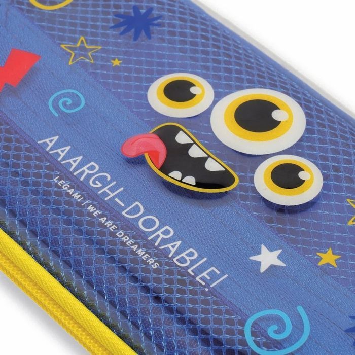 Legami Wonderwow Monster kinderetui, blauw met ritssluiting - gaasvak en pennenhouders