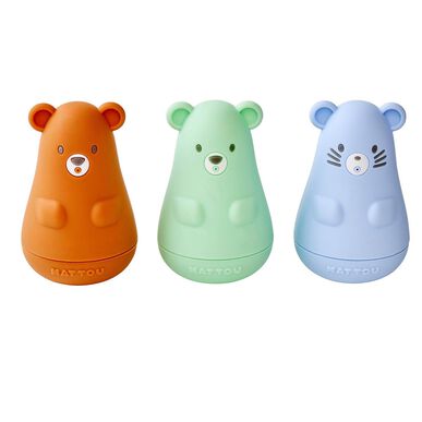 Juguete de baño Nattou de silicona azul, mezcla de goma, juguete de baño azul, 3 piezas, 3 piezas