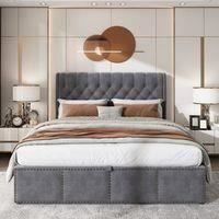 Lit coffre - PERGAR - 160x200 cm - Velours gris - 2 places - Charge max 300 kg