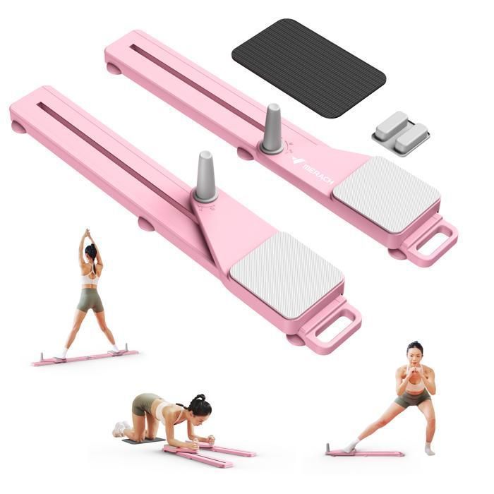 Planche de Pilates multifonction pliable MERACH, Bandes de résistance, entraînement Pilates et renforcement du tronc, rose