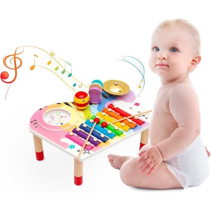 Juego de instrumentos musicales - Xilófono de madera - 10 piezas - Multicolor - Para niños de 3 a 6 años
