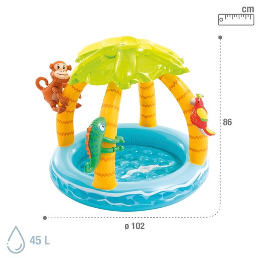 Piscina inflável tropical com fundo acolchoado, cobertura e animais infláveis Ø102 cm Intex