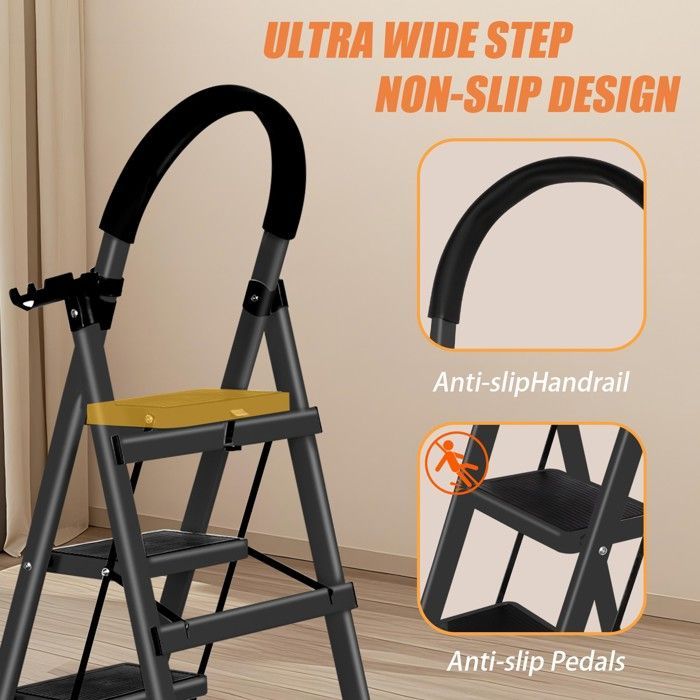 4-treden huishoudladder - MIPAN - Opvouwbare trapladder met antislip voetplaat - Staal - 133*74*39cm - Zwart