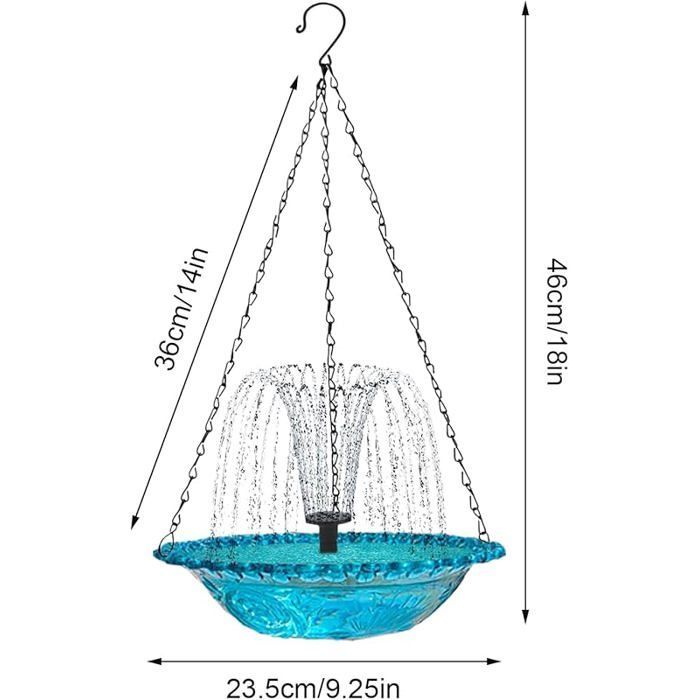 Fuente solar colgante para pájaros – Comedero decorativo para pájaros para jardín, balcón y terraza – Incluye bebedero para colibríes y caja nido azul.