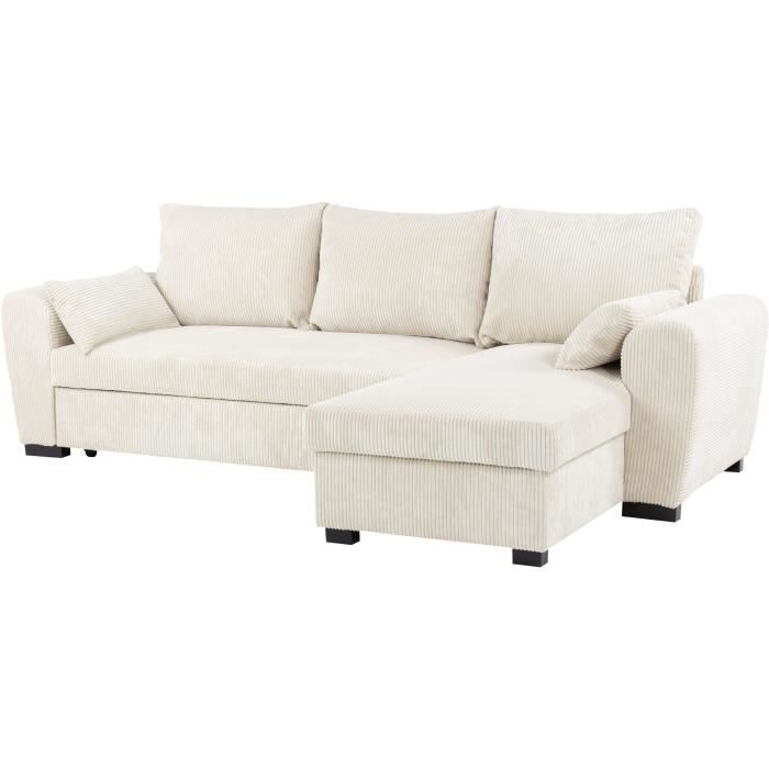 Sofá cama esquinero reversible - 3 plazas - MAX - Tela Lincoln Beige - Compartimento de almacenamiento - 240 x 143 x 85 cm - CONFORTEAM