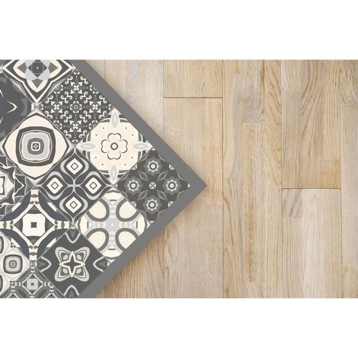 Panorama-Vinylteppich mit grauem Zementfliesenmuster, 120 x 170 cm – PVC-Teppich für Küche, Büro und Wohnzimmer
