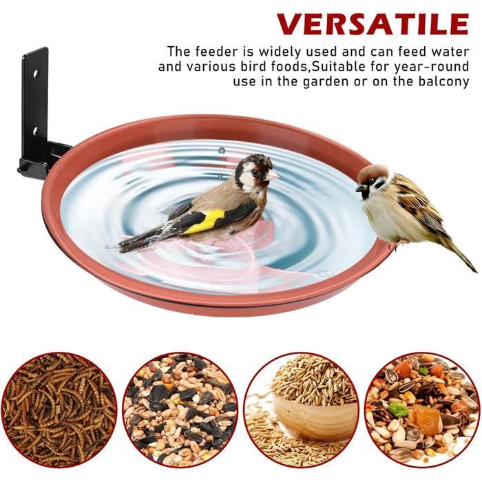 Lot de 2 Mangeoire Oiseaux et Abreuvoir Oiseaux - D21 x 3.5H cm polypropylène - Mangeoire pour oiseaux sauvages pour Jardin, Parc