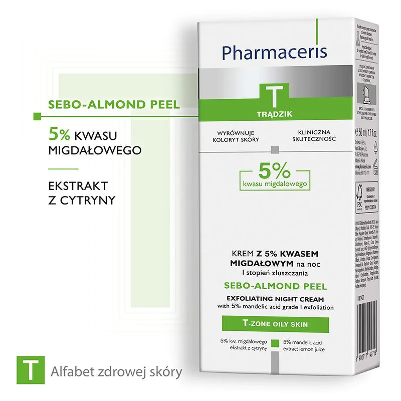Pharmaceris T Sebo-Almond Peel Krem na noc z 5% kwasem migdałowym