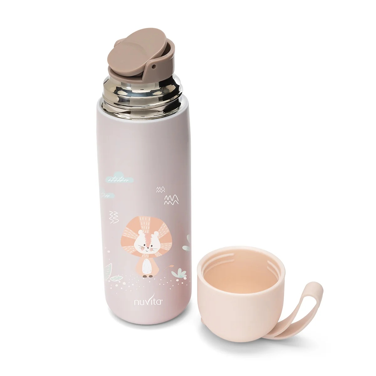 Bouteille isotherme NUVITA avec poignée en silicone rose 400 ml