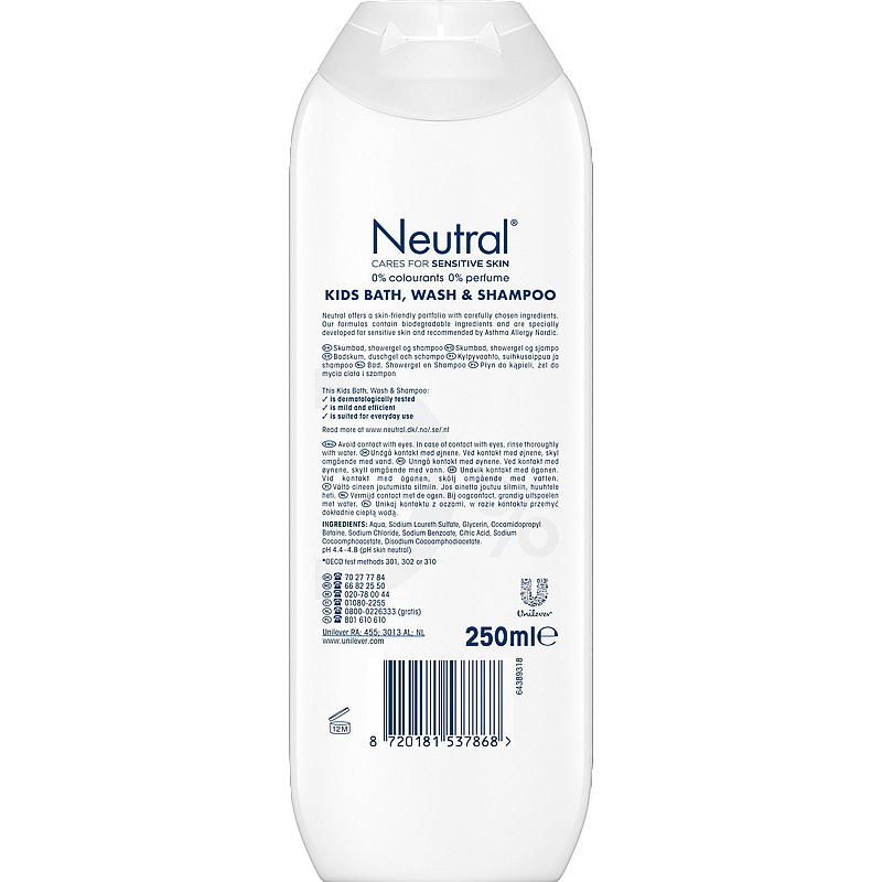 Neutrale douchegel/wasgel en shampoo