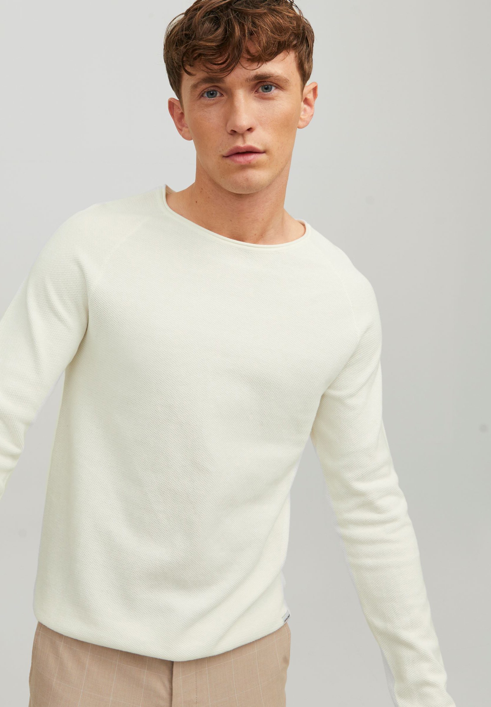 Pull Jack & Jones JJEHILL à col rond - Cloud Dancer