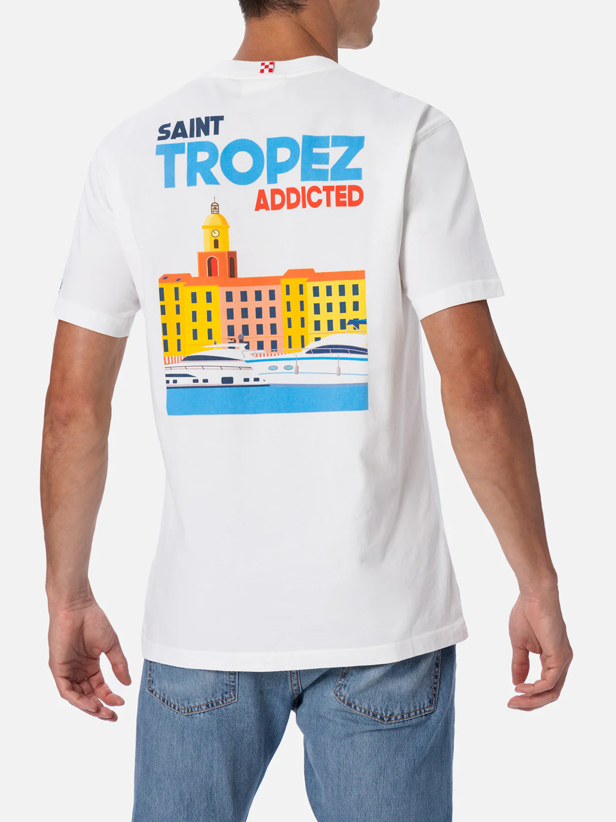 T-shirt en coton pour homme avec imprimé carte postale de Saint-Tropez