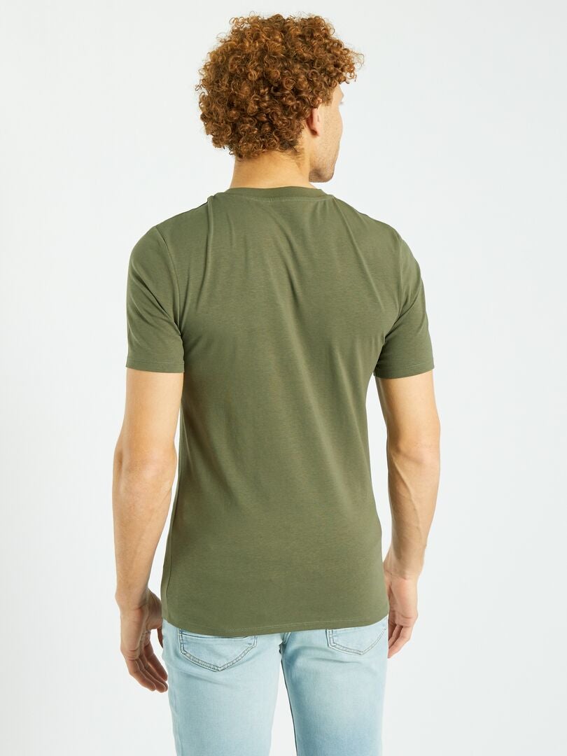 Camiseta de algodão com gola redonda - Corte reto - cor cáqui