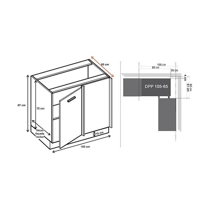 Mobile base angolare Bellissi in rovere con 1 anta, larghezza 105 cm - Cuisineandcie