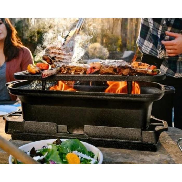 Lodge - Barbecue en fonte avec grille de cuisson  - Compact - Style Hibachi - Au charbon de bois - Fabriqué aux USA - 49x24x19cm