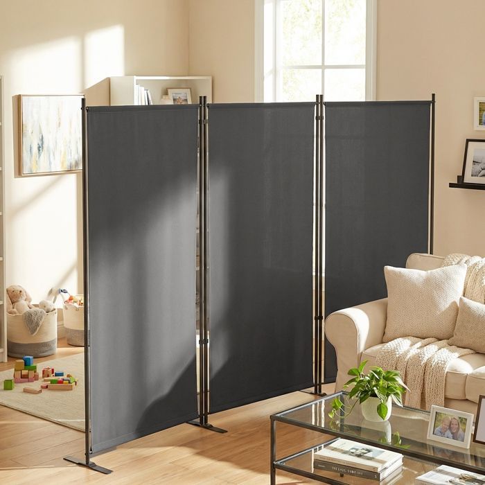 Mampara de jardín - pantalla de privacidad exterior - Outsunny - 3 paneles, opaca, patas metálicas estables, protección UV - 260x180cm - gris oscuro