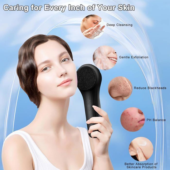 Sonic silicone facial cleansing brush for women and men, for deep cleansing and exfoliation.