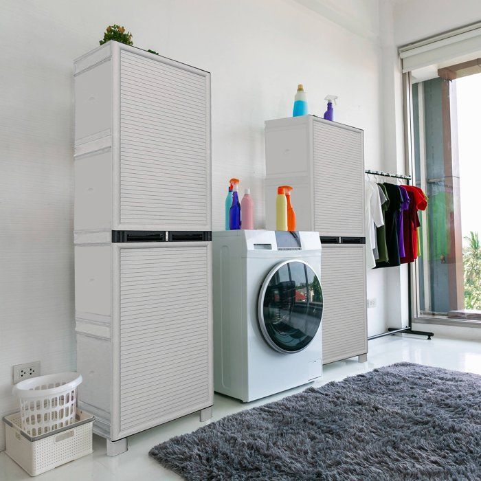 Armario de exterior Dbaldanz - Dmora - PVC - Gris claro 50x39x172 cm