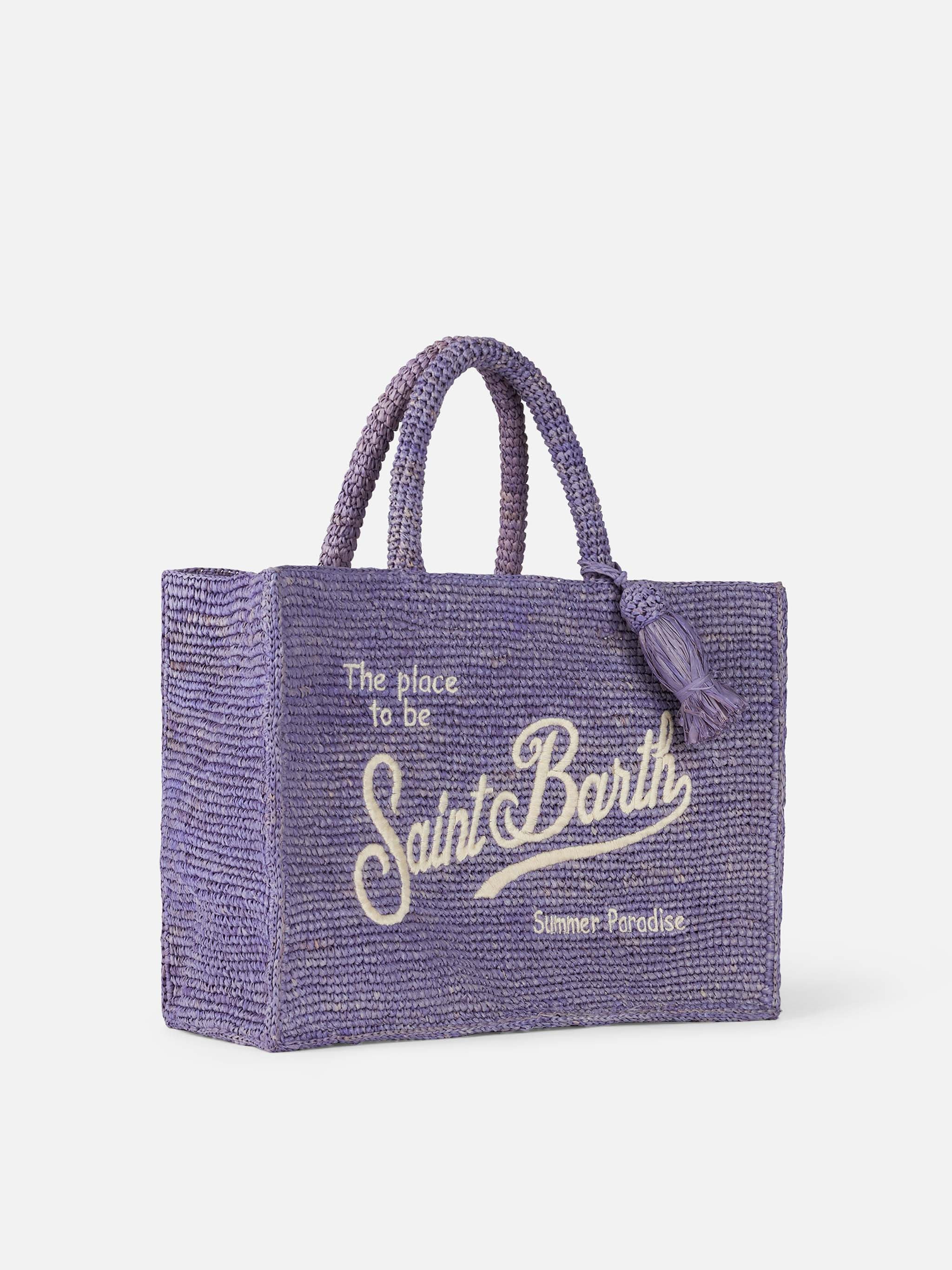 Colette Handtasche aus lila Bast mit Stickerei