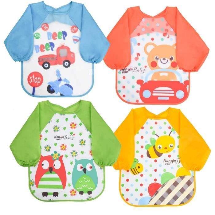 Baberos impermeables de manga larga para bebé - ZGEER - Amarillo - 4 unidades - 6 meses