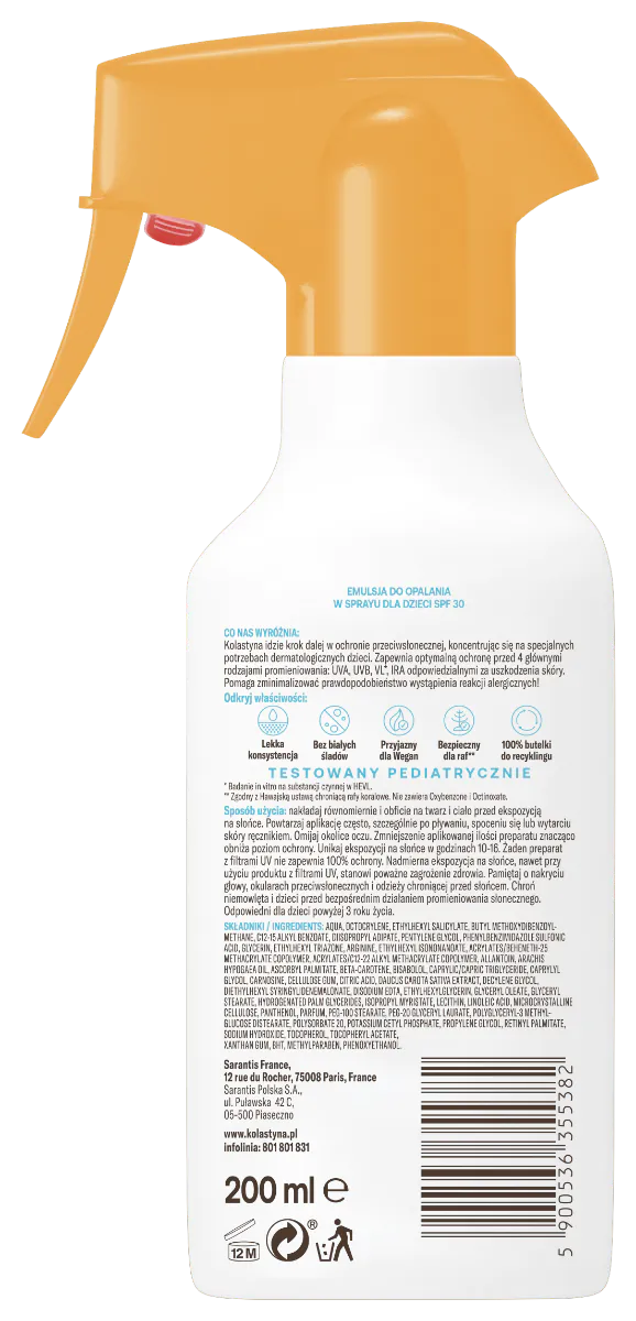 Kolastyna Sun Kids SPF30 - Emulsja do opalania dla dzieci spray SPF 30 200 ml