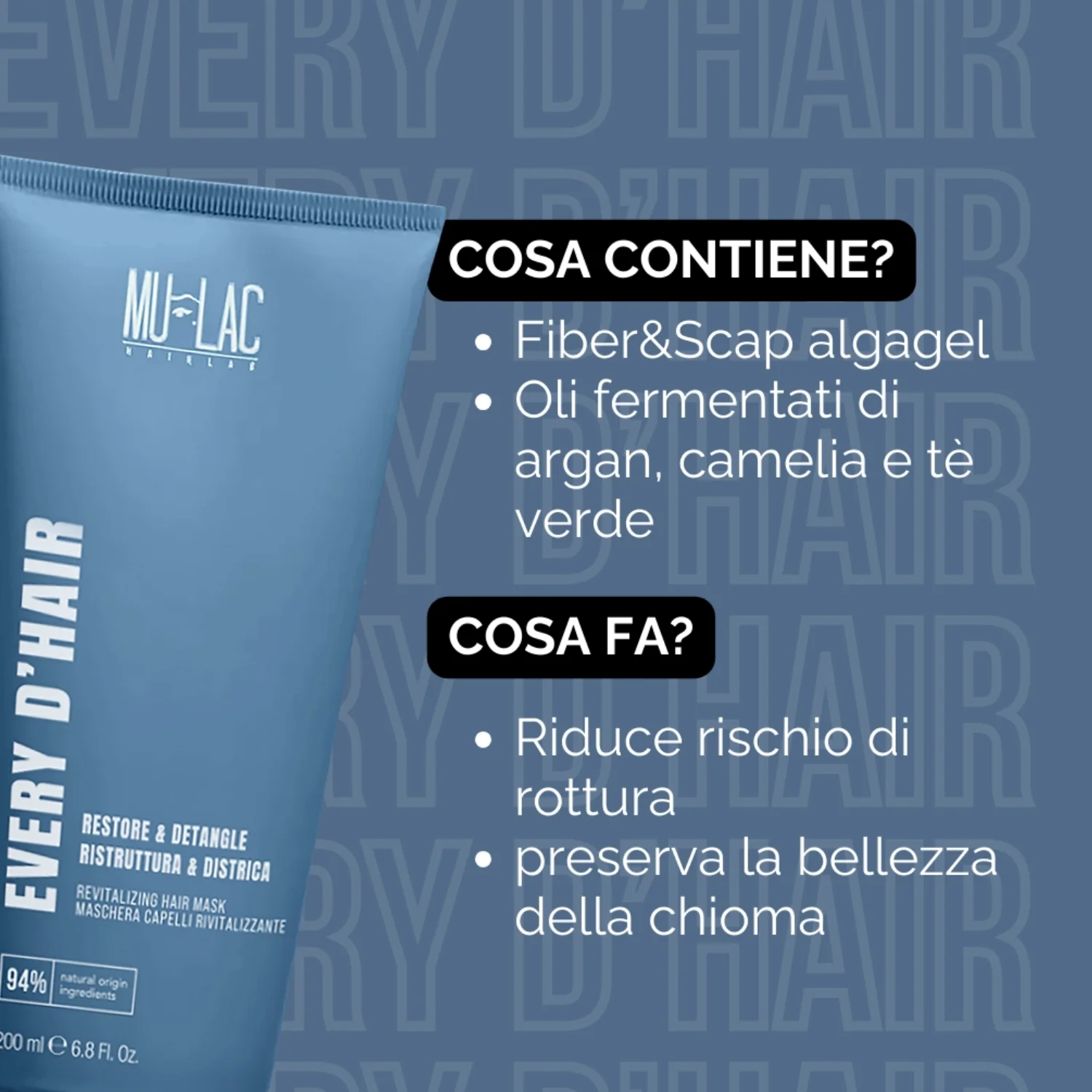 Hairlab EVERY D'HAIR RISTRUTTURA & DISTRICA - Maschera Capelli Rivitalizzante - Maschera Rivitalizzante Capelli