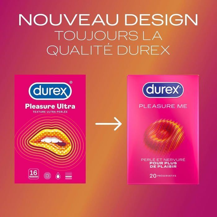 Durex - Lot de 40 Préservatifs Pleasure Me - Texture Ultra Perlés - 2x20 pièces