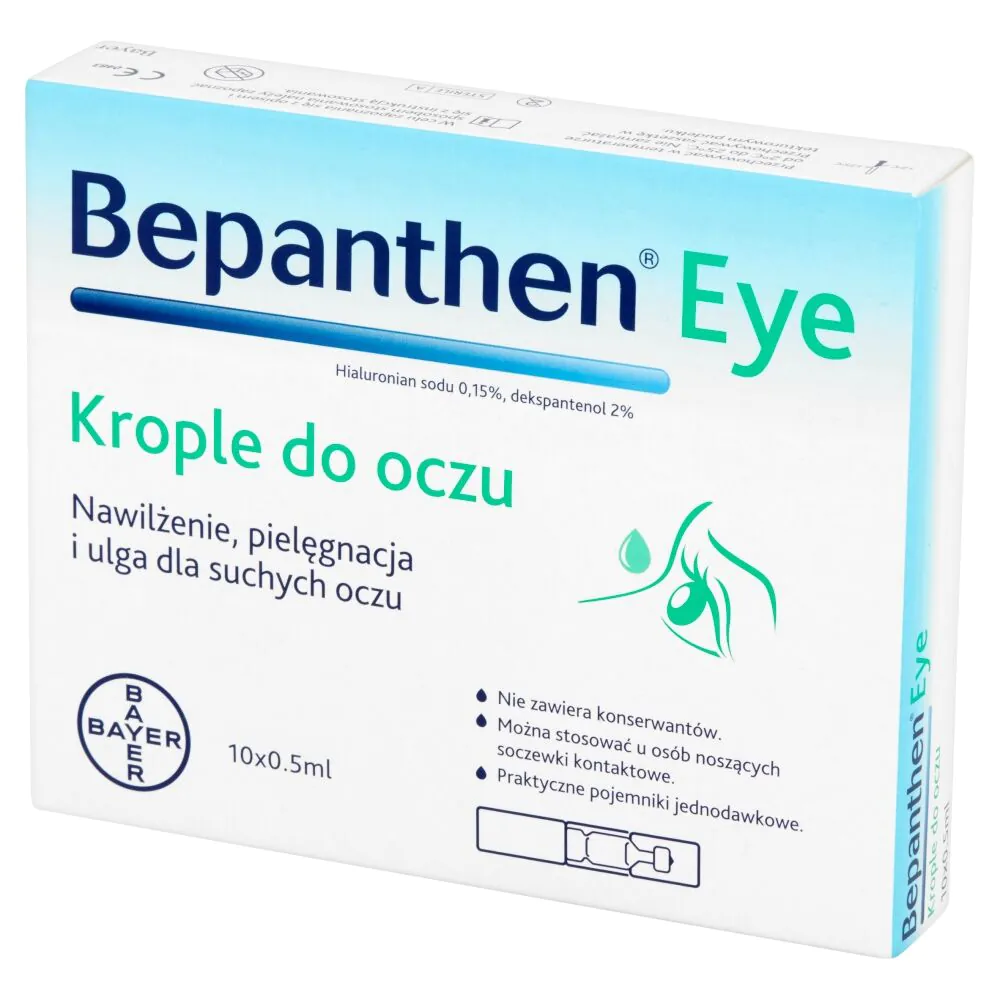 Bepanthen Eye, Nawilżenie, pielęgnacja i ulga dla suchych oczu, Krople do oczu, Pojemniki jednodawkowe