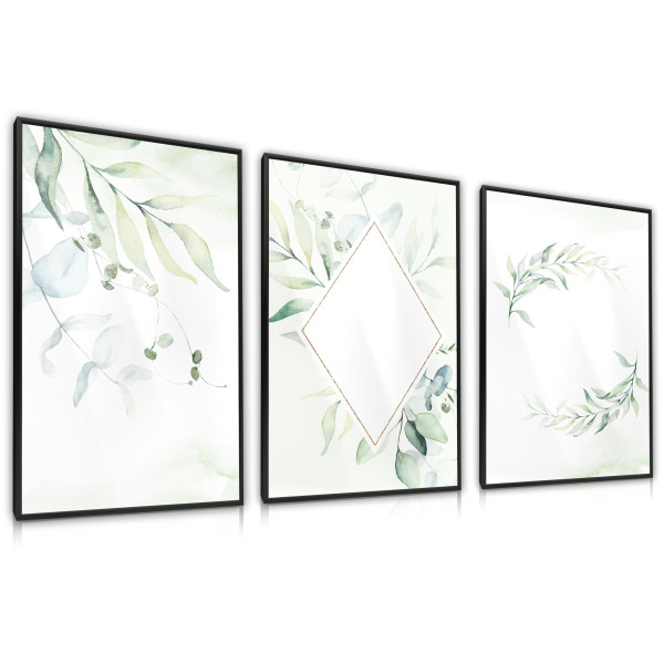 Zestaw 3x Plakat w Ramie AKWARELOWE Liście 30x40cm