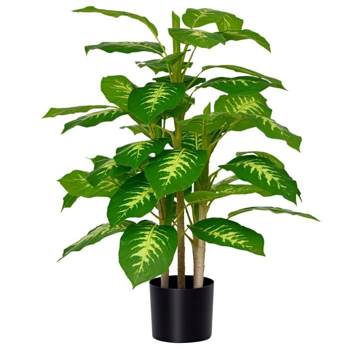 Planta artificial - árbol artificial - HOMCOM - calathea, 95 cm de alto, maceta de cemento, decoración de interior - plástico - 95 cm