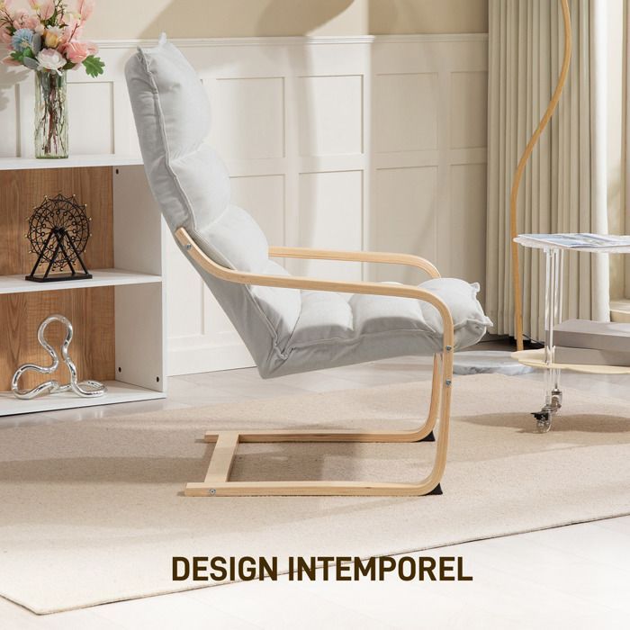 Fauteuil salon - HOMCOM - moderne fauteuil chambre avec accoudoirs incurvés, coussins, 67 x 83 x 105 cm, crème
