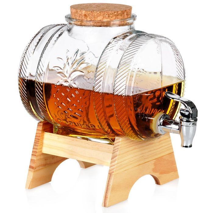 VILDE Distributeur de boissons avec robinet 3L - Verre épais - support en bambou - couvercle en liège - motif ananas