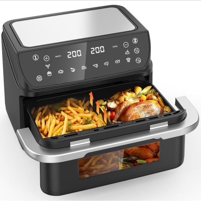 Friteuse sans Huile 12L - Panier Flexible - Écran LED - Cuisson 360° Sans Huile - 10 Programmes - Cavité métallique - Air fryer