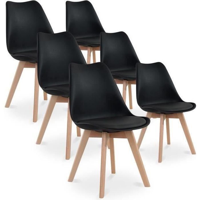 CATHERINA Chairs – Scandinavian, wood, black (Set of 6)