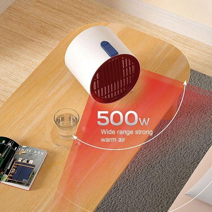 Mini calefactor auxiliar de 500 W, radiador eléctrico compacto, para uso en oficinas y dormitorios.