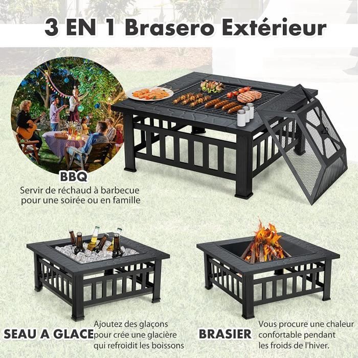 Outdoor Fire Pit Barbecue - RELAX4LIFE - 3 in 1 - Barbecue Net - Poker - Lid - 6 Ventilation Holes - 81X81X50CM