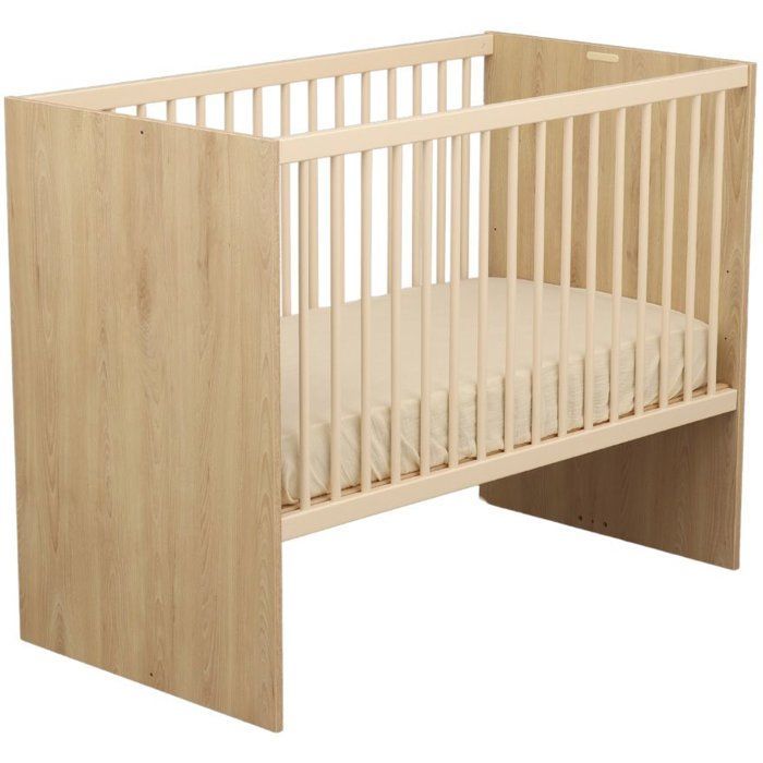 Conjunto de habitación infantil para dos personas: cuna de 120 x 60 cm + cómoda de 2 puertas y estante - Adele - Haya/crema - SAUTHON