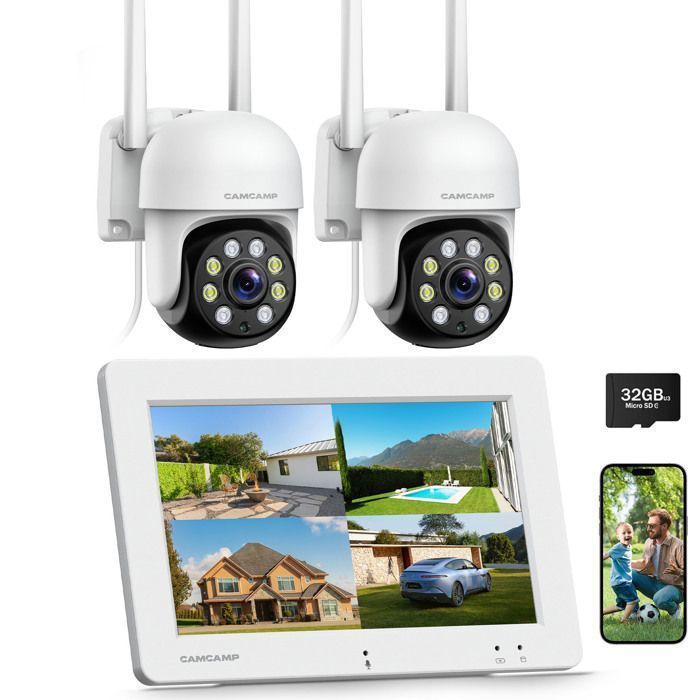 Kit di telecamere di sicurezza wireless WiFi per esterni CAMCAMP, NVR touchscreen da 7