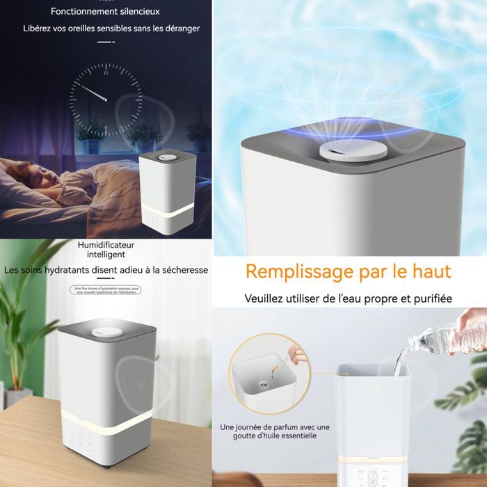 Humidificador de aire C 220v, depósito de agua de 6L, 2 velocidades, 6 LED, USB, doble toque, protección contra quemaduras en seco, difusor de aceites.