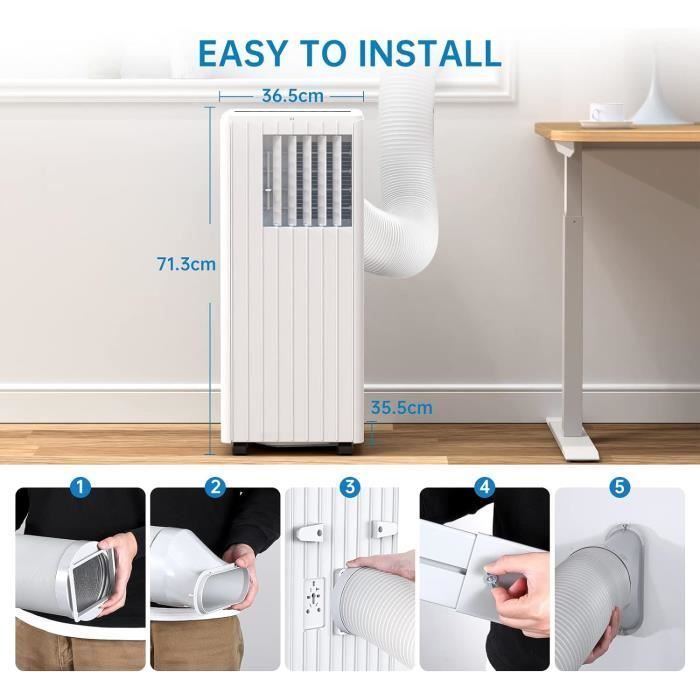 Baloveby 9000BTU Silent Portable Air Conditioner, 42L/Day Dehumidifier, 2 Speeds with Remote Control, Energy Class A