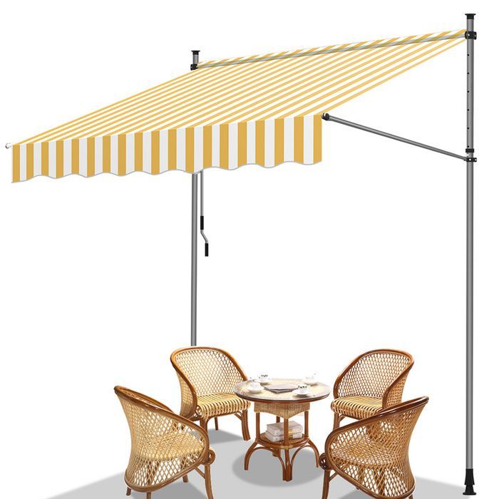 Toldo manual para balcón Bettizia, altura regulable, toldo para terraza, 250 cm, amarillo/blanco