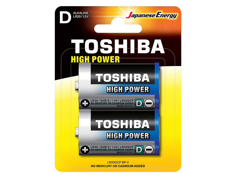 Baterie alkaiczne 2 szt, high power 1,5V LR20 Toshiba