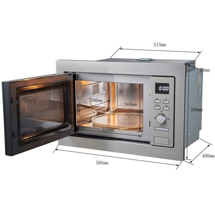 Microondas empotrable con grill CONTINENTAL EDISON CEMO25GE2, color plata, 59,5 x 38,8 x 40 cm, 25 L.