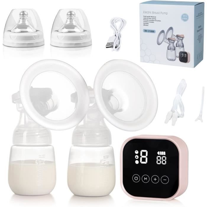 Electric Breast Pump, Rechargeable Double Breast Pump with LED Touch Screen, 4 Modes and 9 Suction Levels, BPA-Free - Yellow