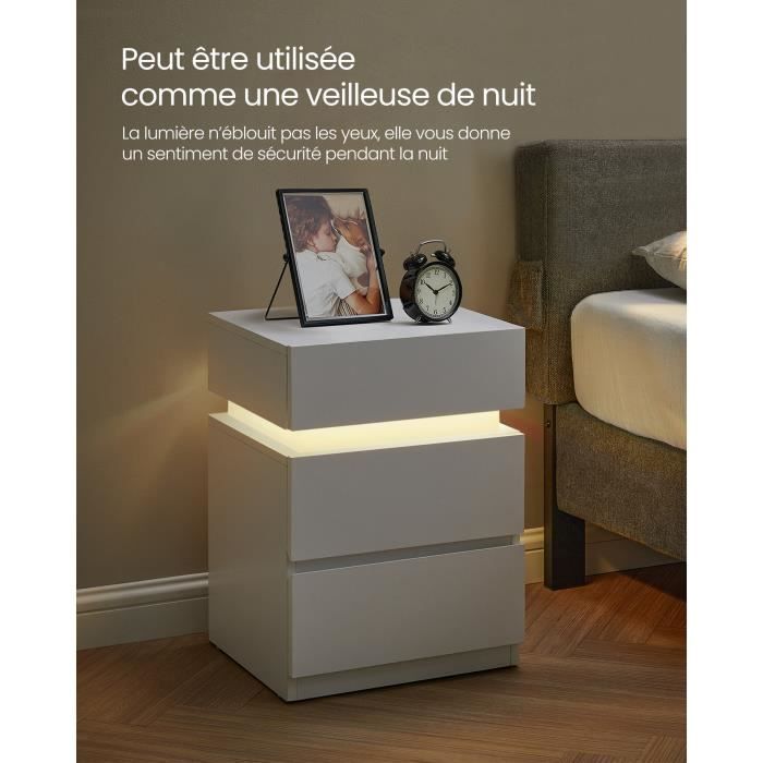 Bedside Table - VASAGLE - 3 Drawers - Adjustable Multicolor LED Strip - Modern Style