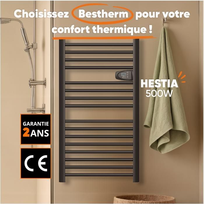 Sèche-serviette électrique sans fluide - BESTHERM - HESTIA 500W - noir