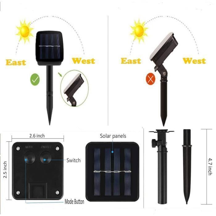 Guirlande lumineuse solaire d'extérieur 6,5 m 30 LED solaires de jardin 8 modes IP65 étanche avec capteur de lumière pour Label